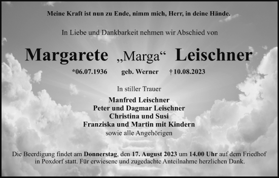 Anzeige von Margarete Leischner von MGO