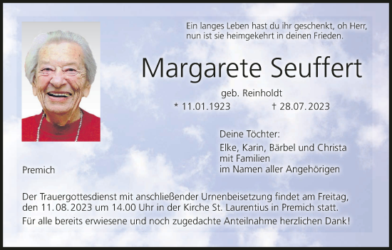 Anzeige von Margarete Seuffert von MGO