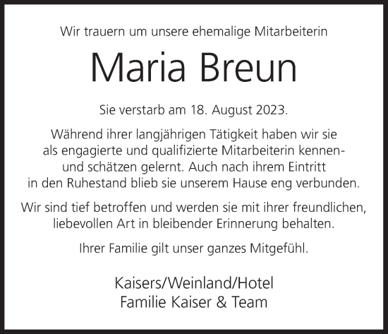 Anzeige von Maria Breun von MGO