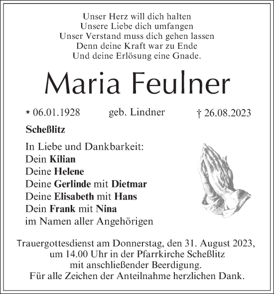 Anzeige von Maria Feulner von MGO