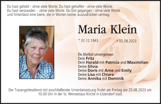 Anzeige von Maria Klein von MGO