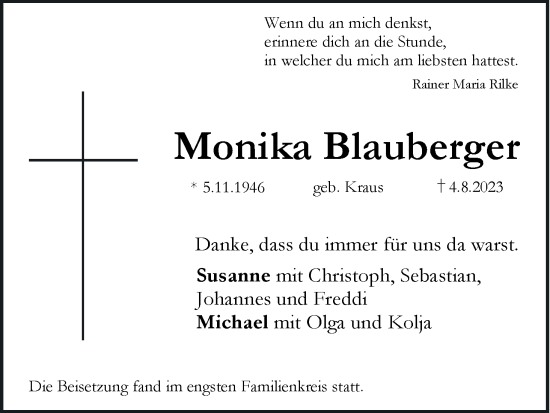 Anzeige von Monika Blauberger von MGO