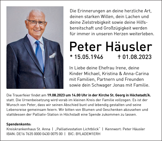 Anzeige von Peter Häusler von MGO