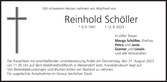 Anzeige von Reinhold Schöller von MGO