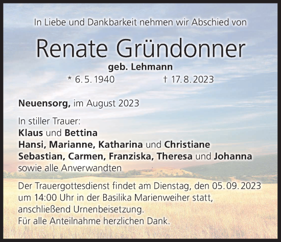 Anzeige von Renate Gründonner von MGO