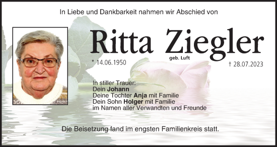 Anzeige von Ritta Ziegler von MGO