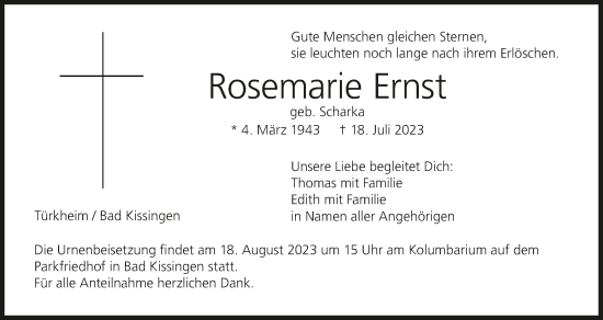 Anzeige von Rosemarie Ernst von MGO