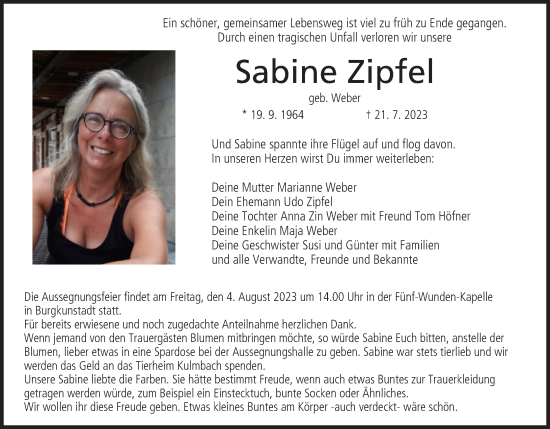 Anzeige von Sabine Zipfel von MGO