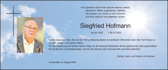 Anzeige von Siegfried Hofmann von MGO