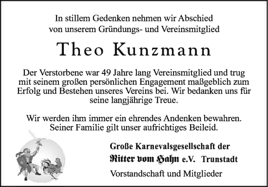 Anzeige von Theo Kunzmann von MGO