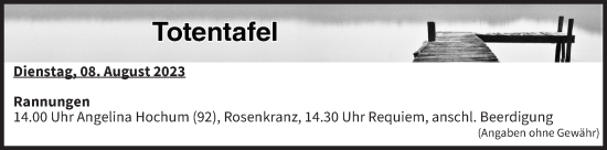 Anzeige von Totentafel vom 08.08.2023 von MGO