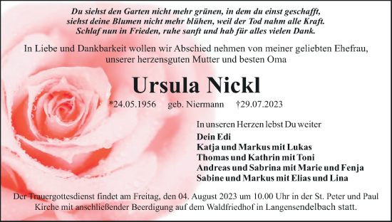 Anzeige von Ursula Nickl von MGO