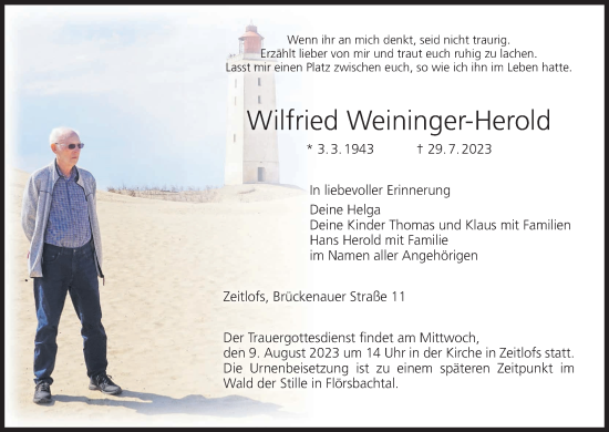 Anzeige von Wilfried Weininger-Herold von MGO