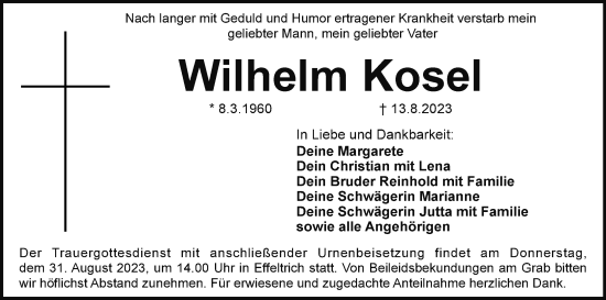 Anzeige von Wilhelm Kosel von MGO