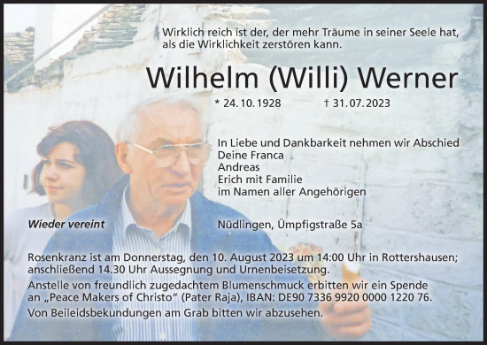 Anzeige von Wilhelm Werner von MGO