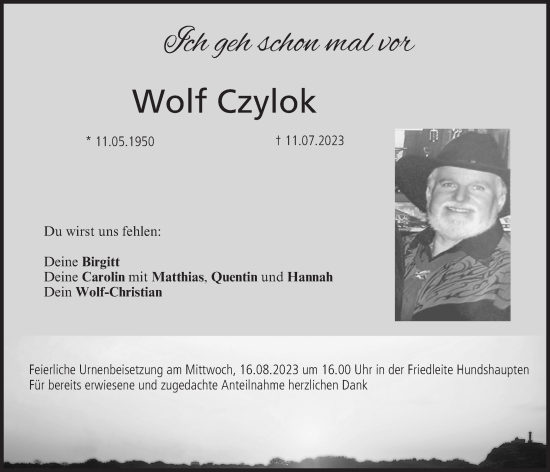 Anzeige von Wolf Czylok von MGO