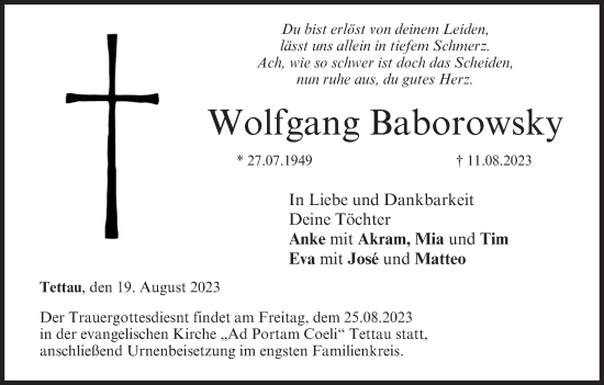 Anzeige von Wolfgang Baborowsky von MGO
