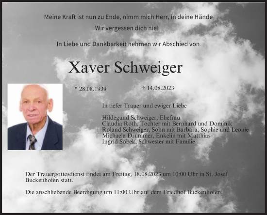 Anzeige von Xaver Schweiger von MGO