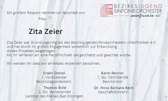 Anzeige von Zita Zeier von MGO