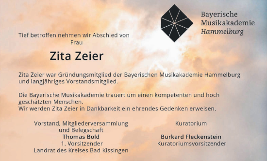 Anzeige von Zita Zeier von MGO