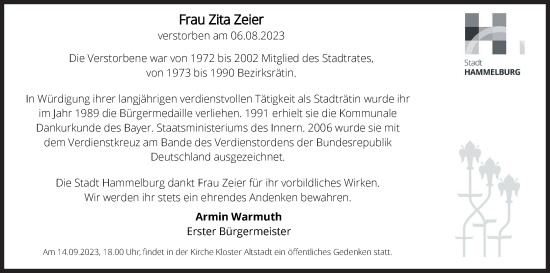 Anzeige von Zita Zeier von MGO