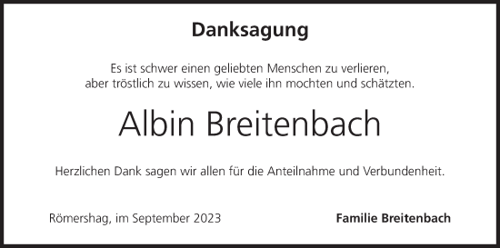 Anzeige von Albin Breitenbach von MGO