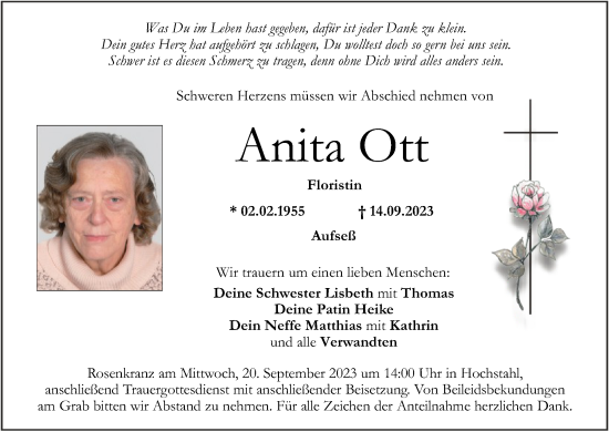 Anzeige von Anita Ott von MGO