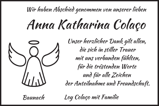 Anzeige von Anna Katharina Colaco von MGO