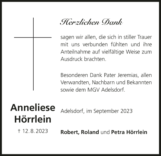 Anzeige von Anneliese Hörrlein von MGO