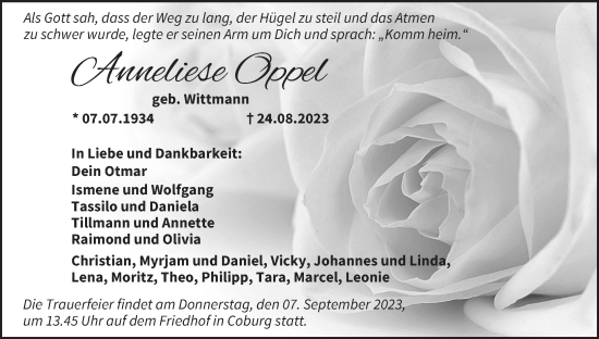 Anzeige von Anneliese Oppel von MGO