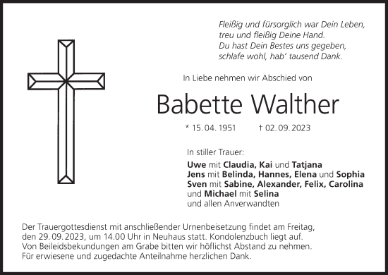 Anzeige von Babette Walther von MGO