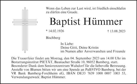 Anzeige von Baptist Hümmer von MGO