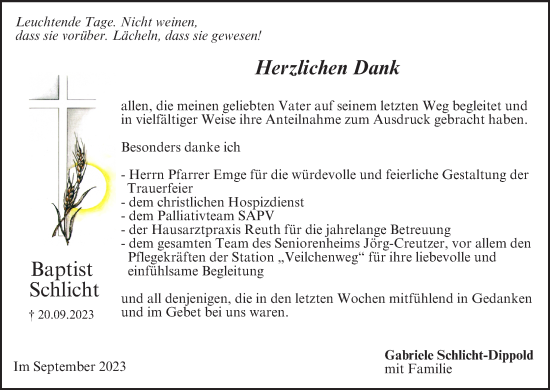 Anzeige von Baptist Schlicht von MGO