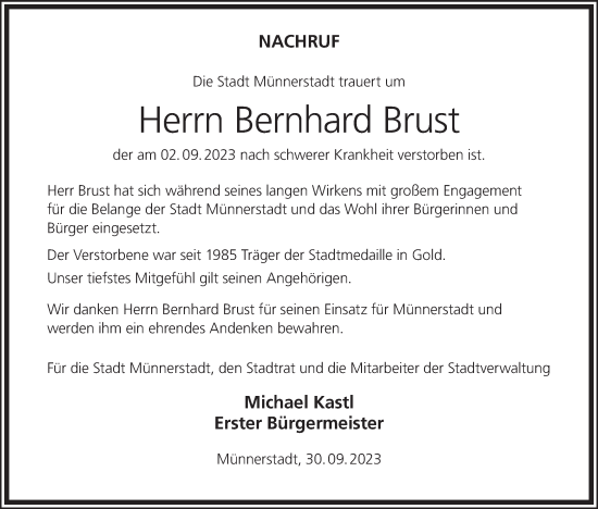 Anzeige von Bernhard Brust von MGO