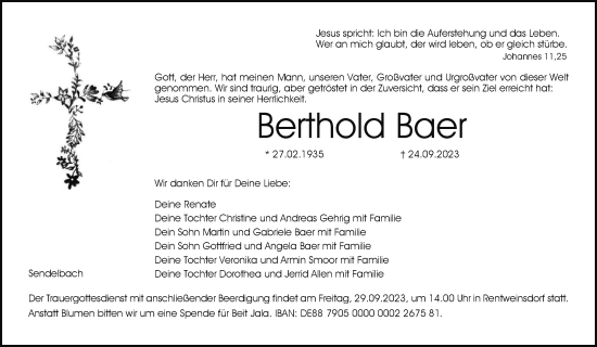 Anzeige von Berthold Baer von MGO