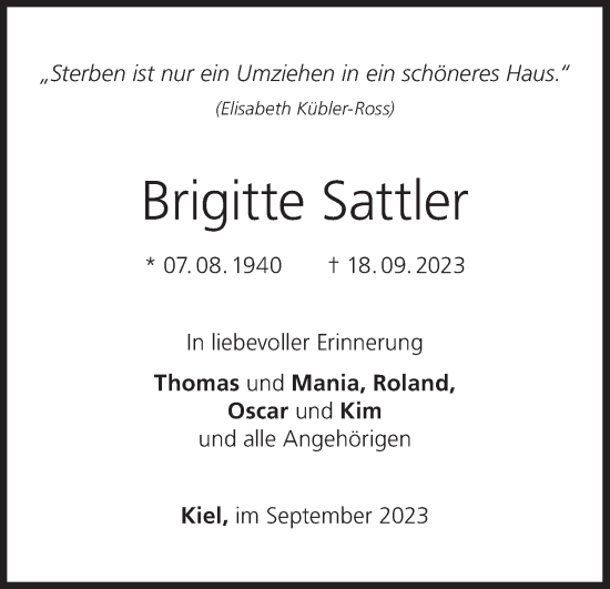 Anzeige von Brigitte Sattler von MGO