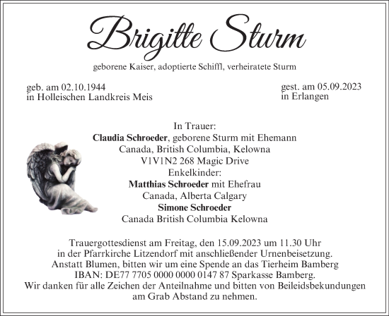 Anzeige von Brigitte Sturm von MGO
