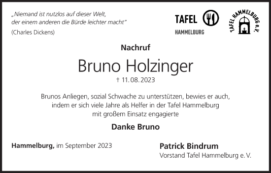 Anzeige von Bruno Holzinger von MGO