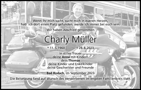 Anzeige von Charly Müller von MGO