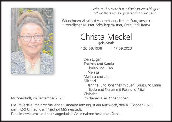 Anzeige von Christa Meckel von MGO