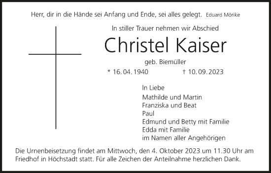 Anzeige von Christel Kaiser von MGO