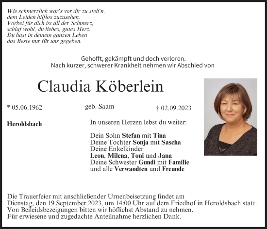 Anzeige von Claudia Köberlein von MGO