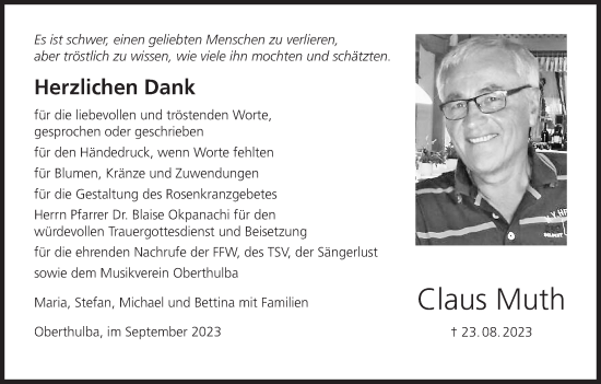 Anzeige von Claus Muth von MGO