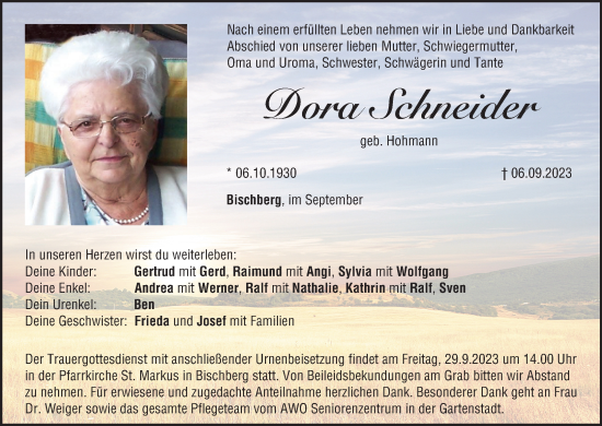 Anzeige von Dora Schneider von MGO