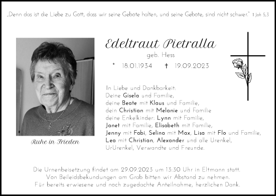 Anzeige von Edeltraut Pietralla von MGO