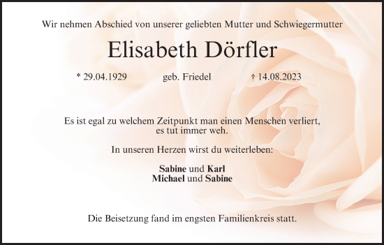 Anzeige von Elisabeth Dörfler von MGO