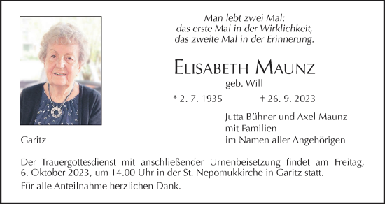 Anzeige von Elisabeth Maunz von MGO