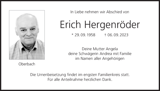 Anzeige von Erich Hergenröder von MGO