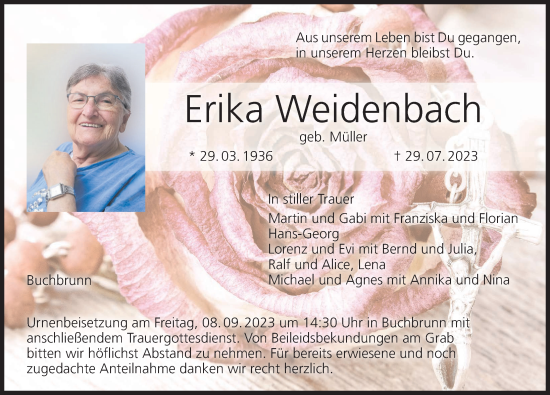 Anzeige von Erika Weidenbach von MGO