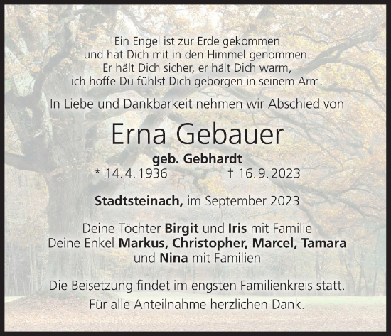 Anzeige von Erna Gebauer von MGO